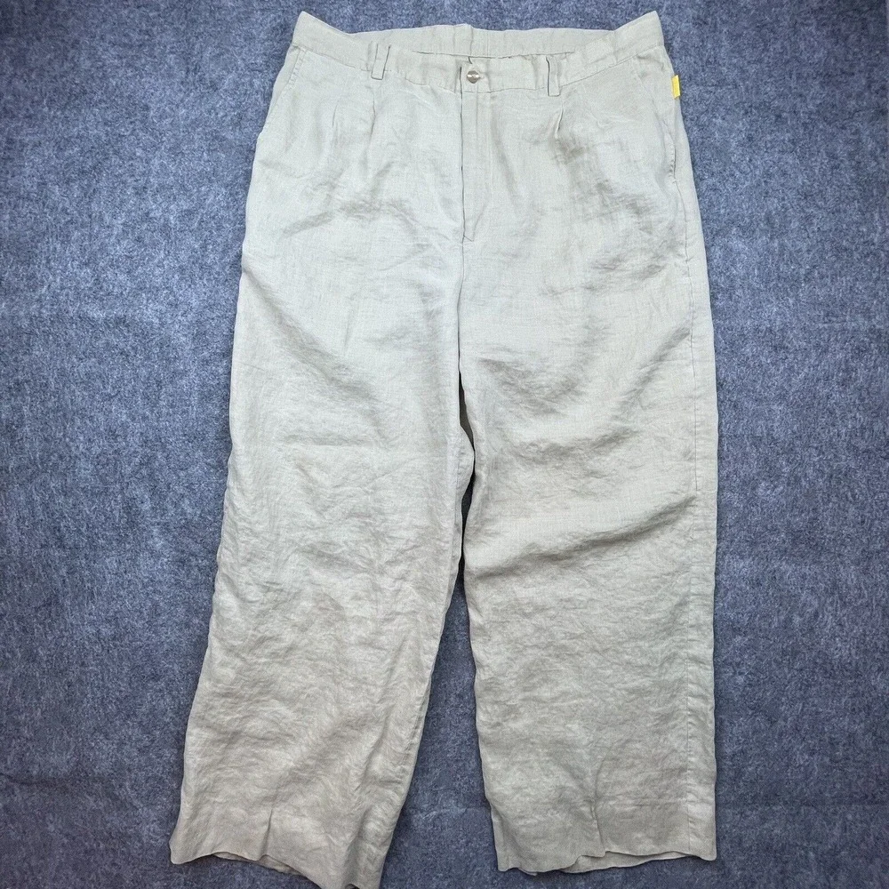 Mecca Gold Pants Mens 40 Khaki Linen Cropped Straight Leg‎ Lightweight Casual